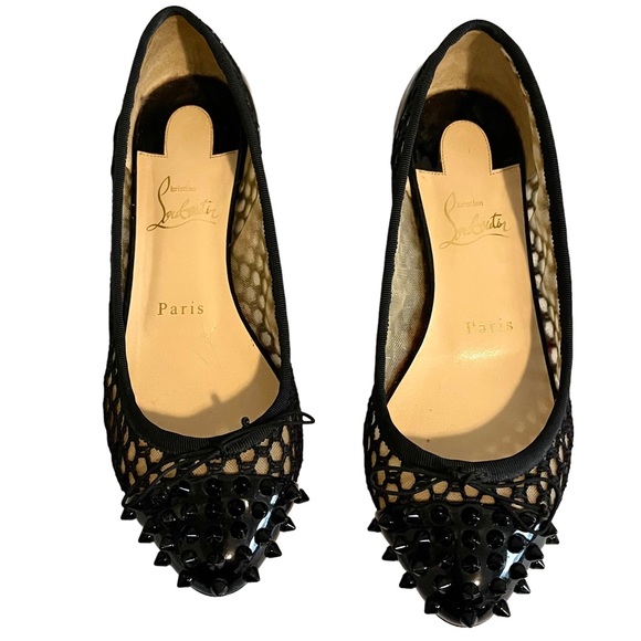 Christian Louboutin Spiked Patent Leather & Mesh Flats - Picture 10 of 11